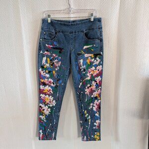 Joseph Ribkoff Painted Splatter Jeans Size 12 Stretchy Pull On Denim Artsy Fun